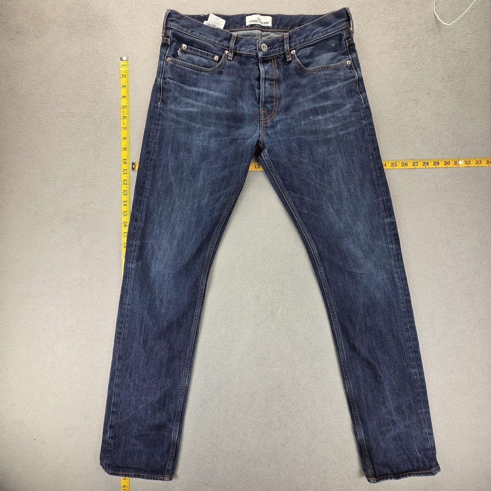 Stone Island Jeans Mens Blue RE-T Medium Wash Slim Button Fly Fits 32x32